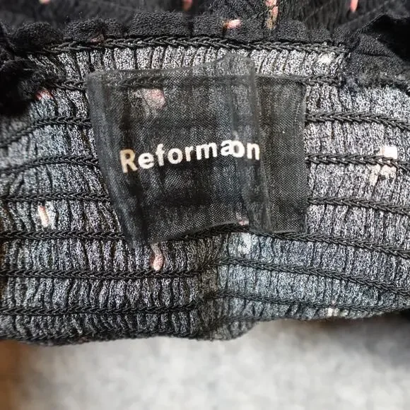 Reformation Top Womens 2 Elena Coco Black Rose Floral Ruffle Sweetheart Crepe - Picture 6 of 10